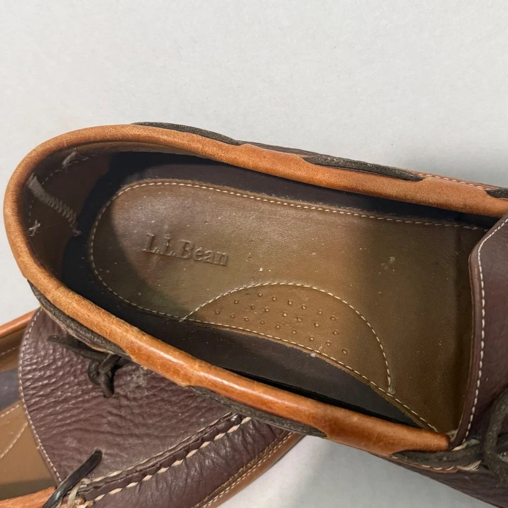 LL Bean Casco Bay Boat Mocs 238246 Brown Tan Leather Loafers Mens 13